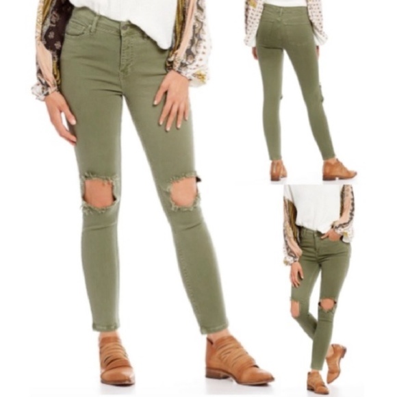 Free People Olive Green Distressed Skinny Jeans 24 - Picture 16 of 16